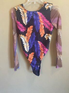 Icon swim/bodysuit Leaf inspired sheer arms size Large
